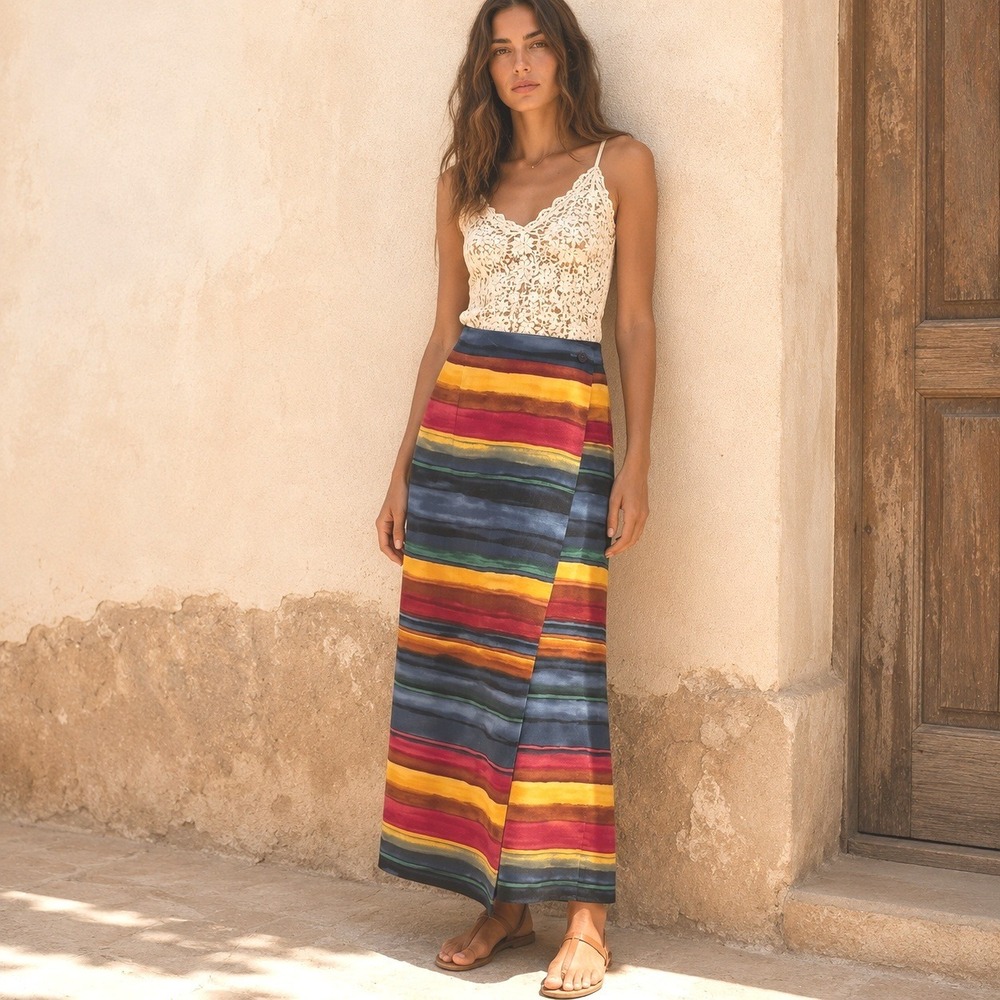 Vtg Chaus Women Silk Wrap Midi Skirt 10 (Fits S)โ Resort